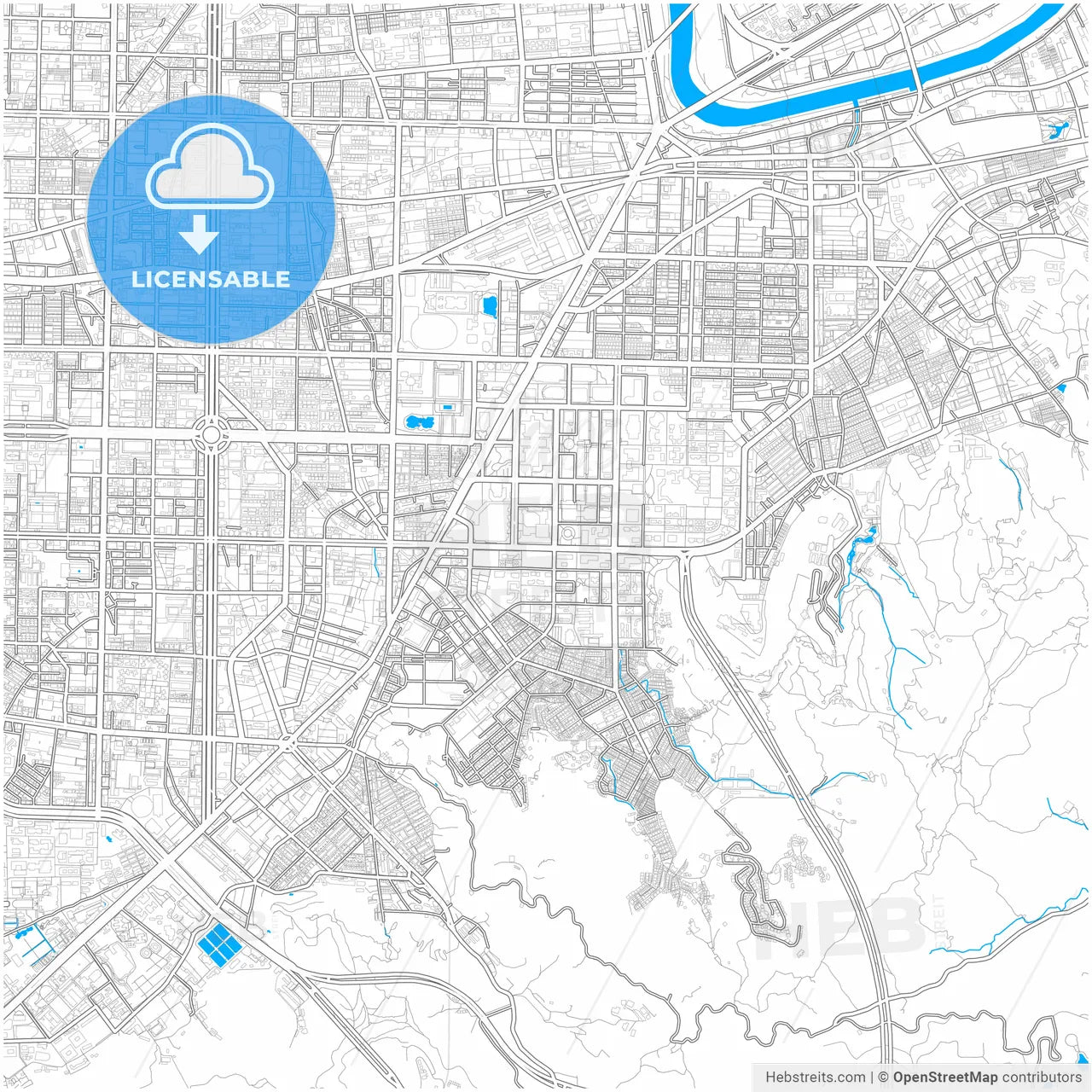 Taipei, Taiwan, city map with high resolution roads.