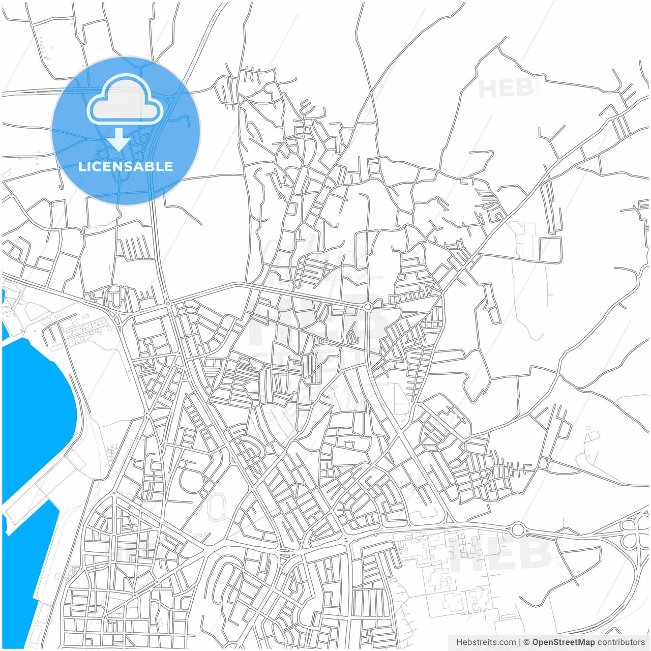 Latakia, Syria, city map with high resolution roads.