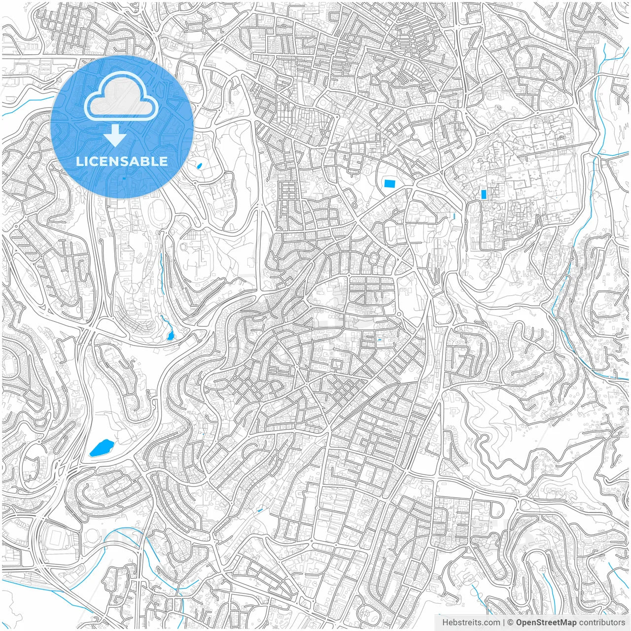 Jerusalem, Jerusalem, Israel, city map with high resolution roads.