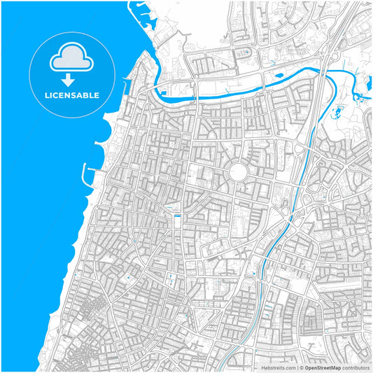 Tel Aviv-Yafo, Tel Aviv, Israel, city map with high resolution roads.