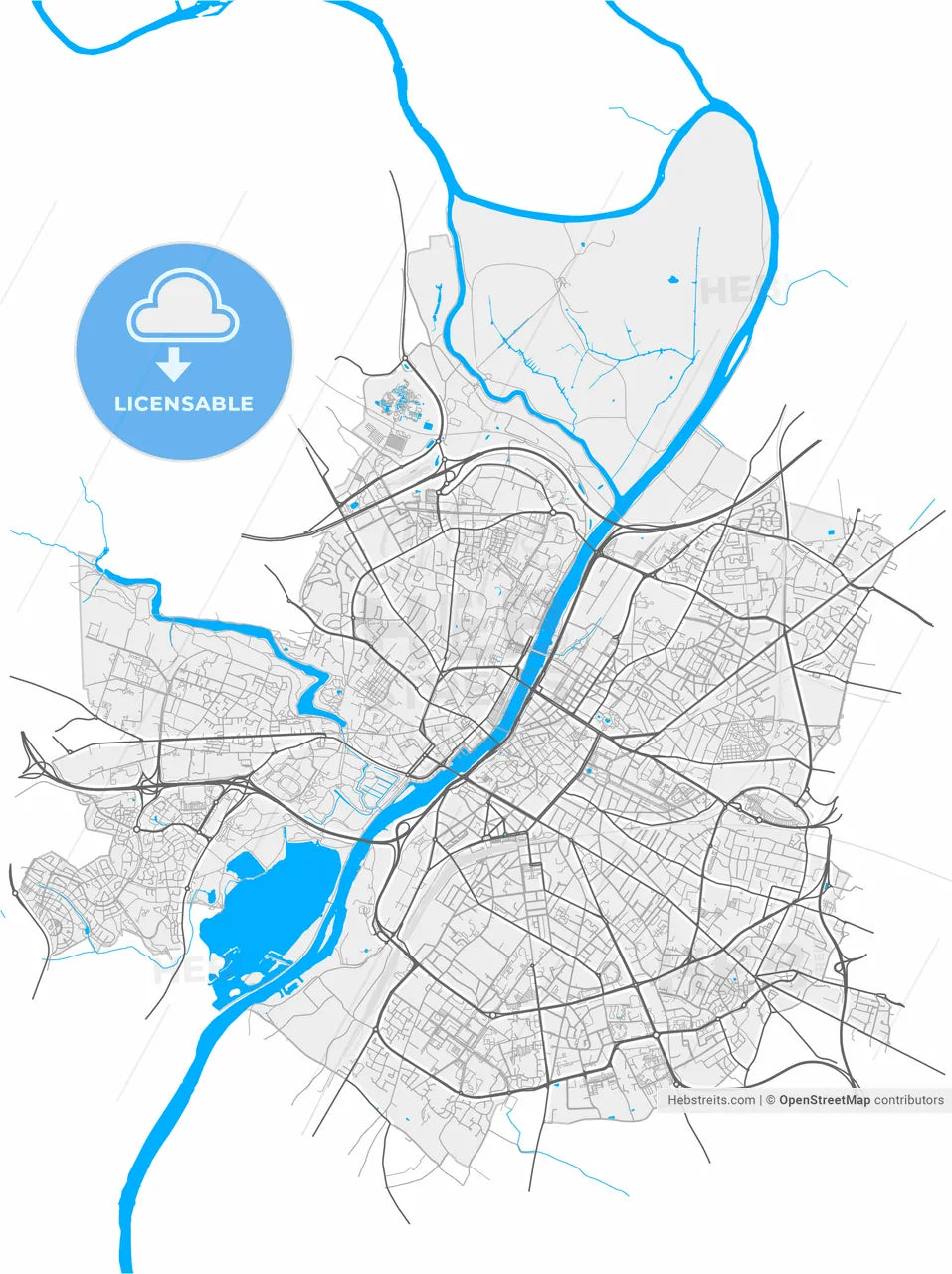 Angers, Maine-et-Loire, France, high resolution vector map - Instant download PDF and JPG