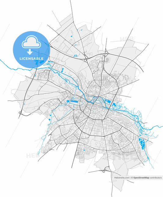 Amiens, Somme, France, high resolution vector map - Instant download PDF and JPG