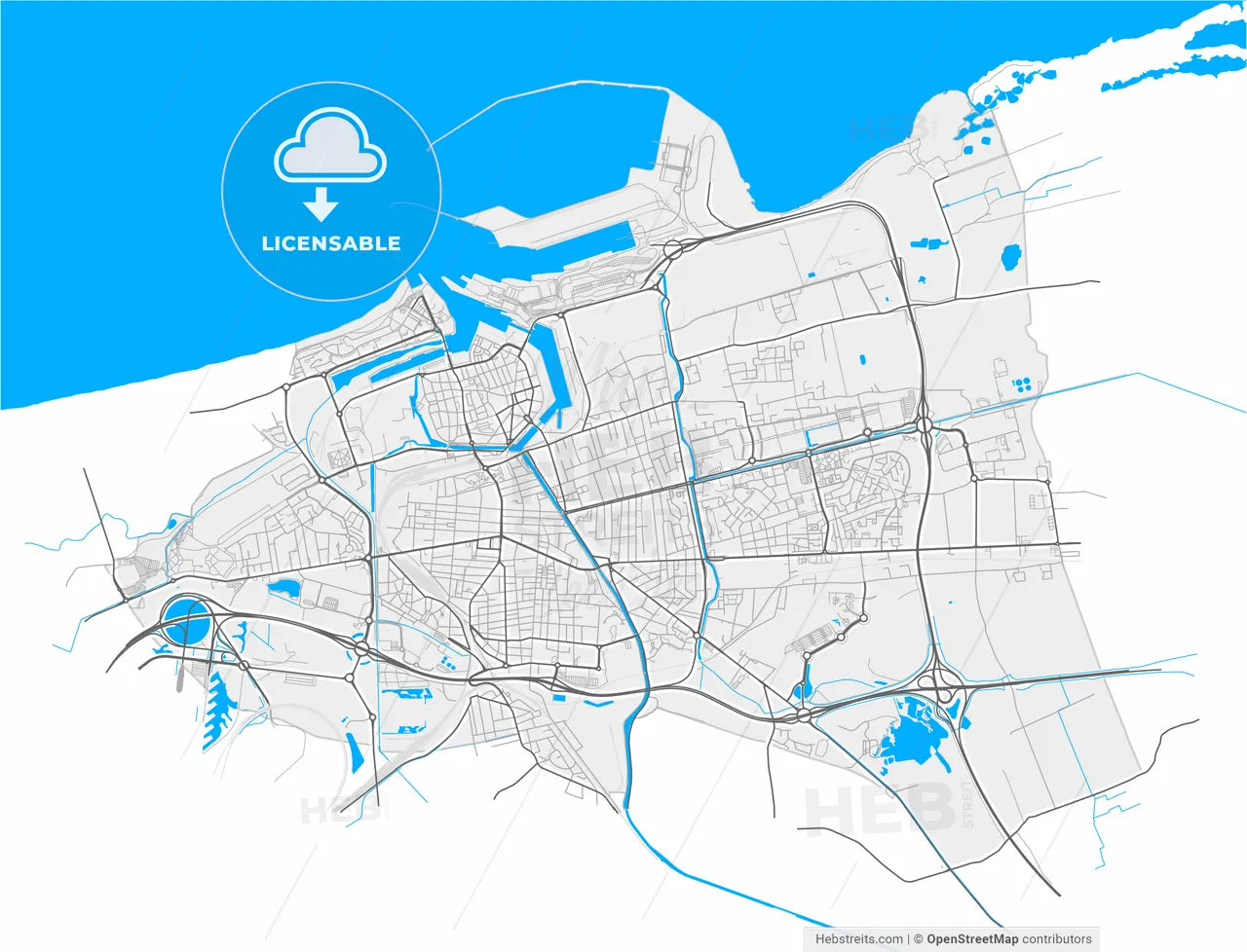 Calais, Pas-de-Calais, France, high resolution vector map - Instant download PDF and JPG
