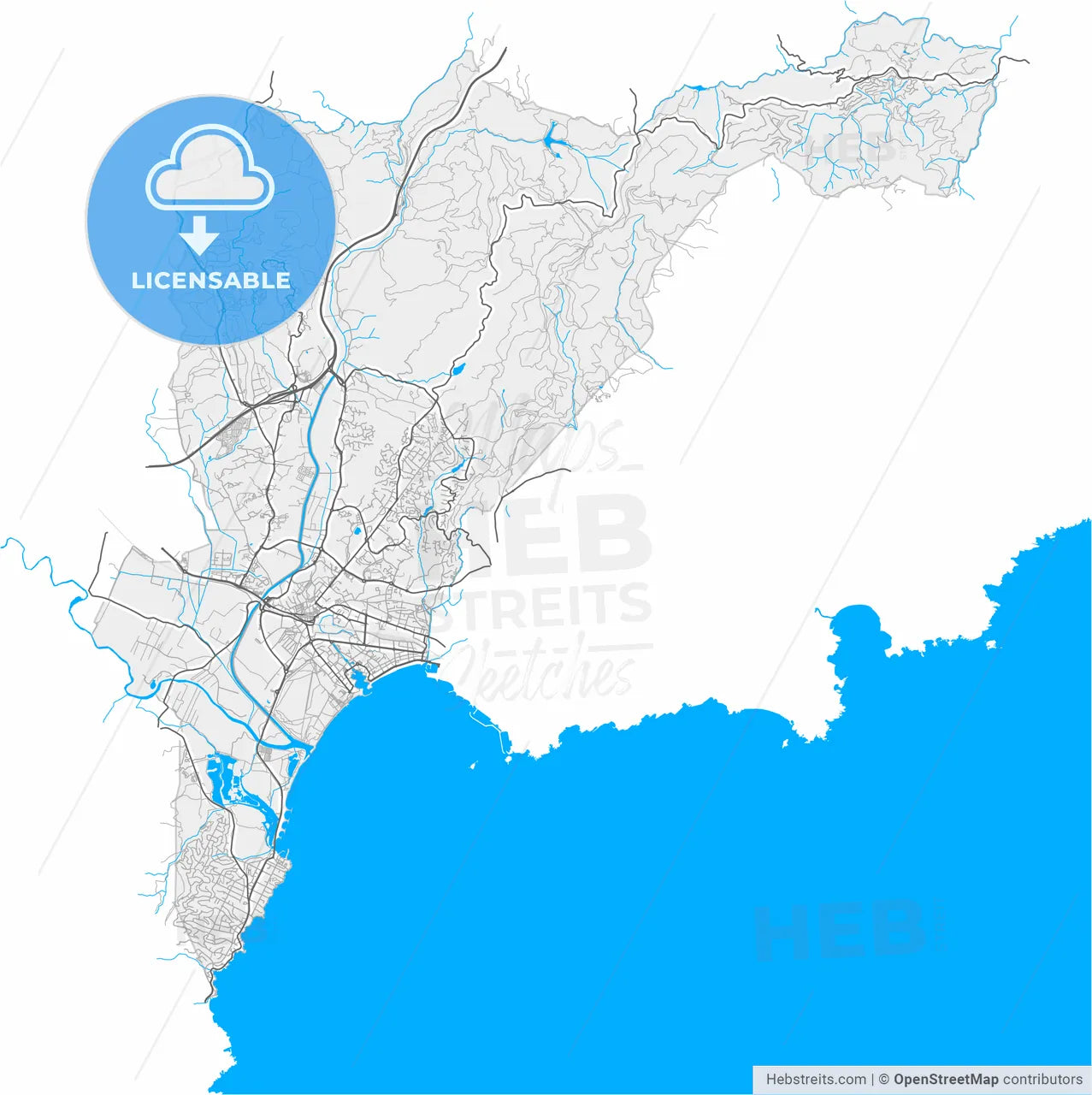 Fréjus, Var, France, high resolution vector map - Instant download PDF and JPG