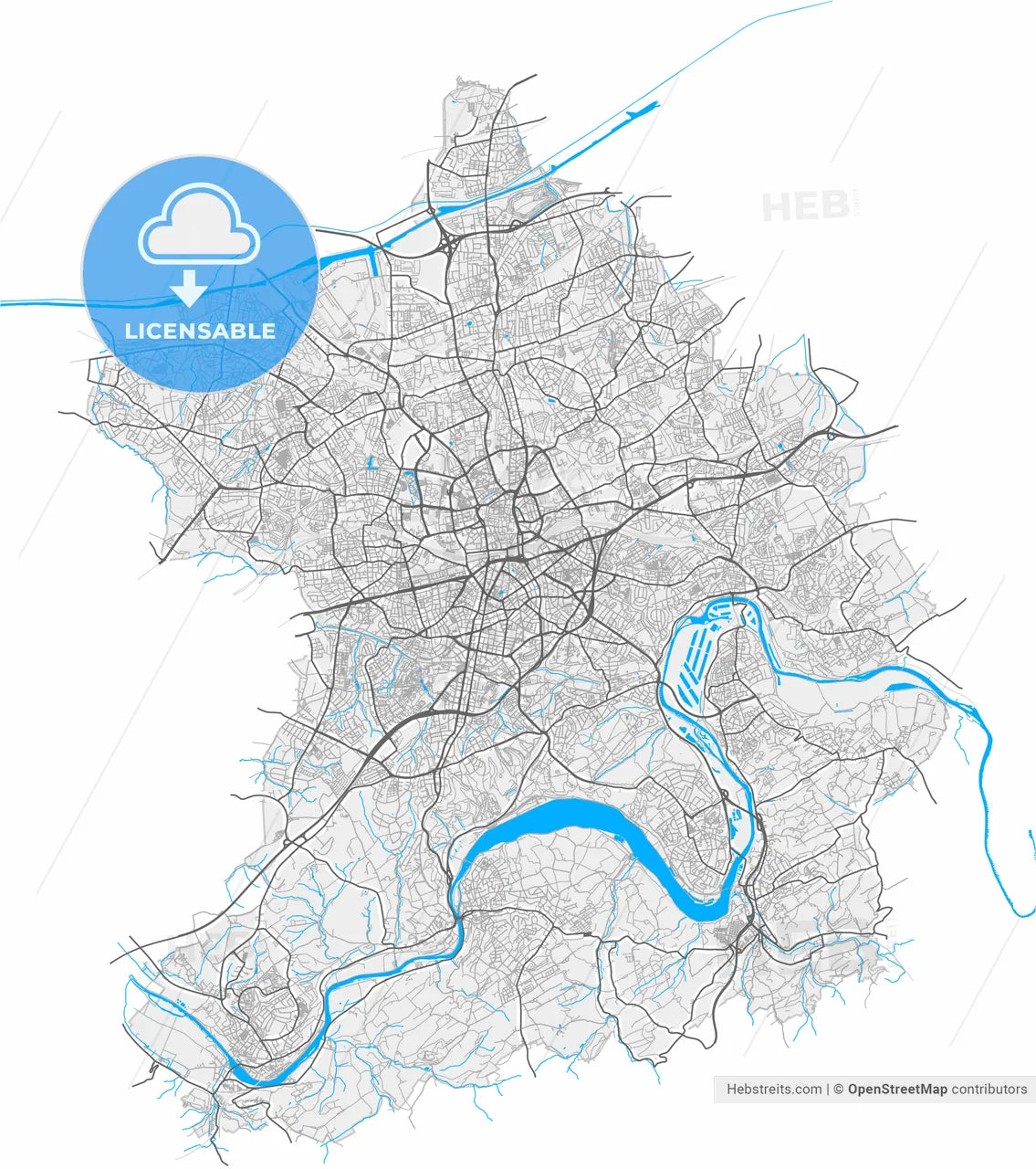Essen, North Rhine-Westphalia, Germany, high resolution vector map - Instant download PDF and JPG