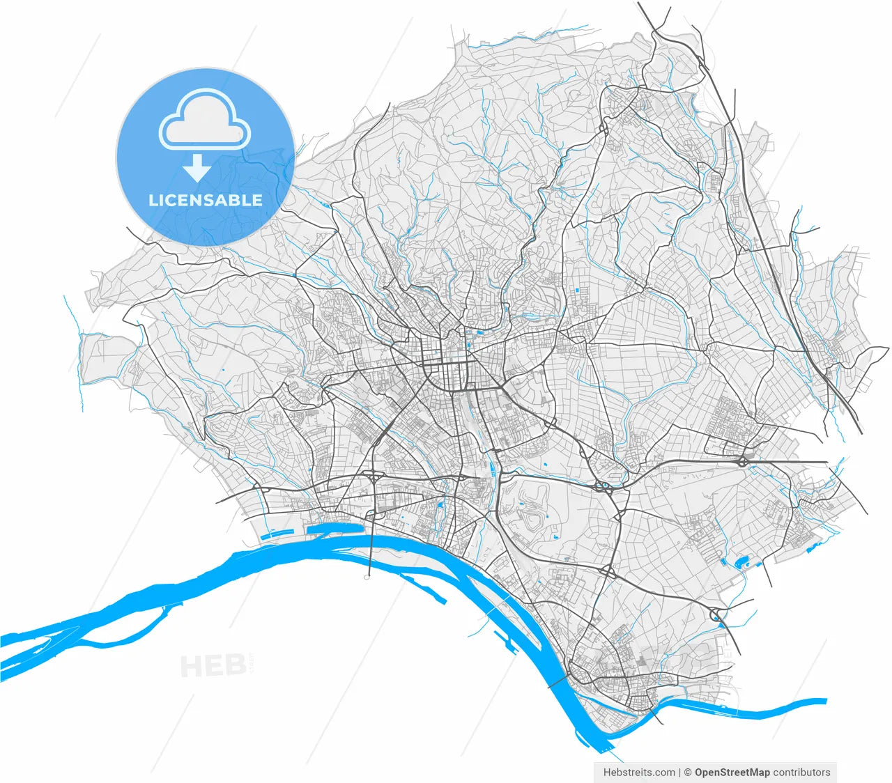 Wiesbaden, Hesse, Germany, high resolution vector map - Instant download PDF and JPG