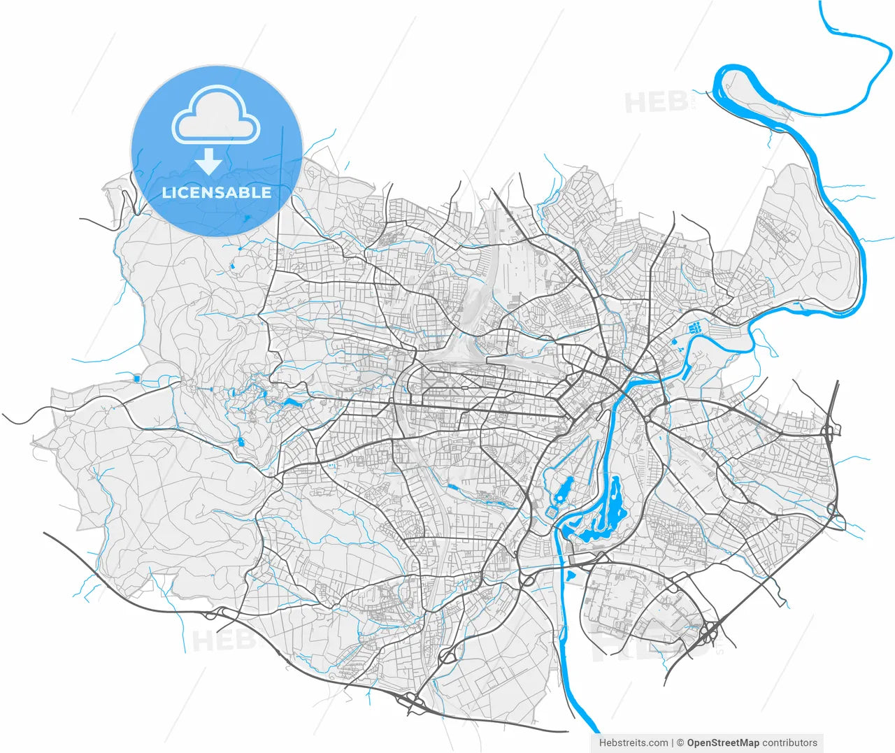 Kassel, Hesse, Germany, high resolution vector map - Instant download PDF and JPG