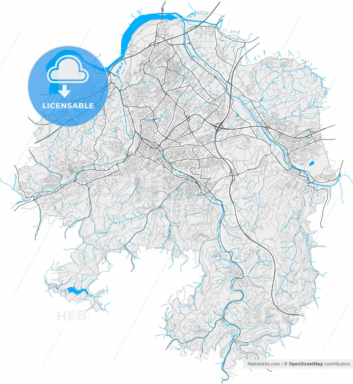 Hagen, North Rhine-Westphalia, Germany, high resolution vector map - Instant download PDF and JPG
