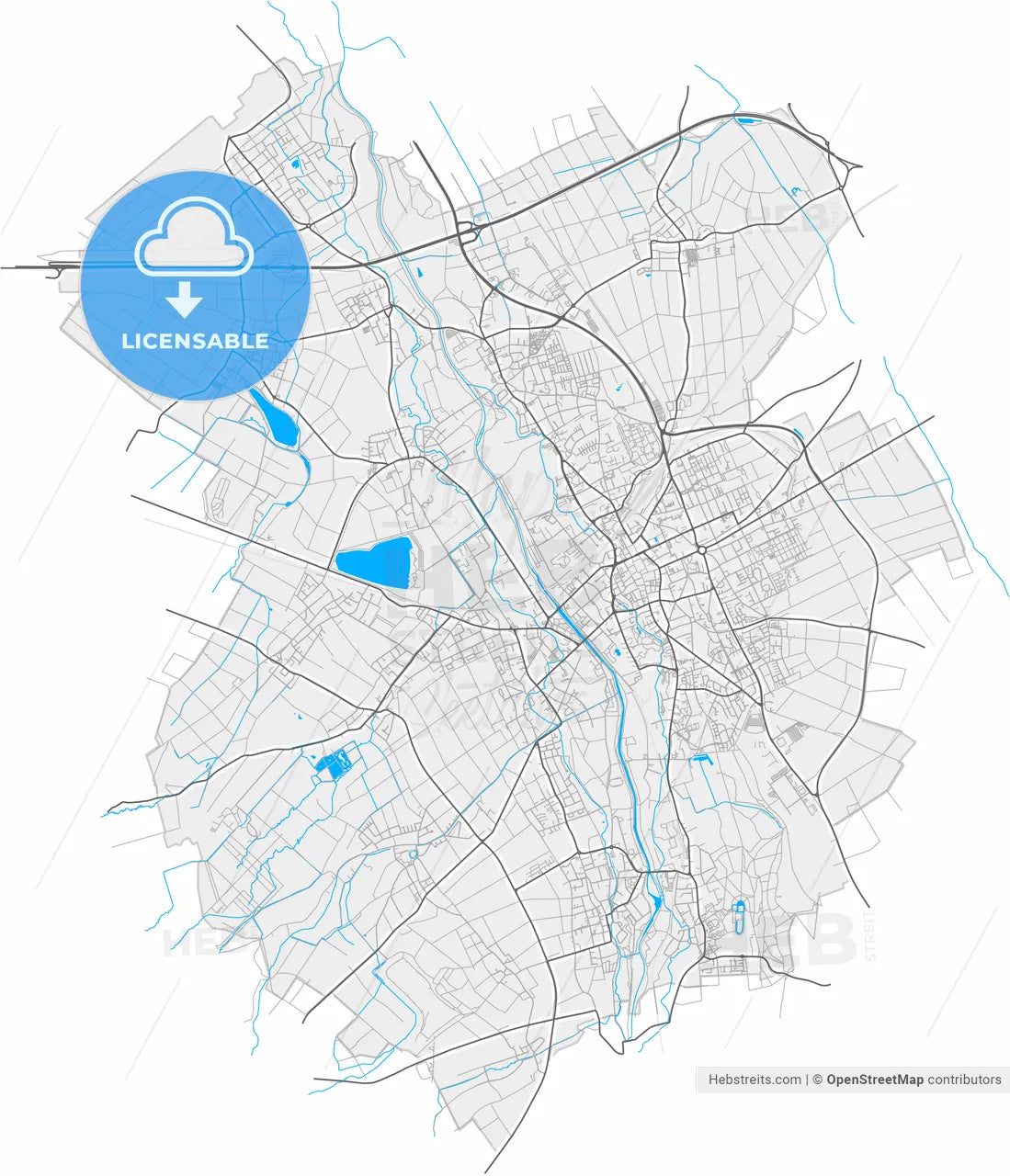 Duren, North Rhine-Westphalia, Germany, high resolution vector map - Instant download PDF and JPG