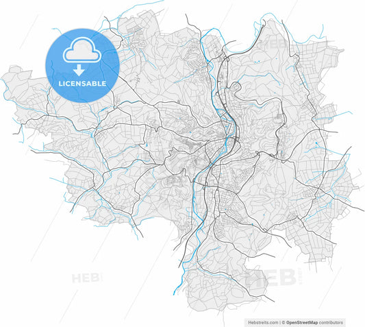Marburg, Hesse, Germany, high resolution vector map - Instant download PDF and JPG