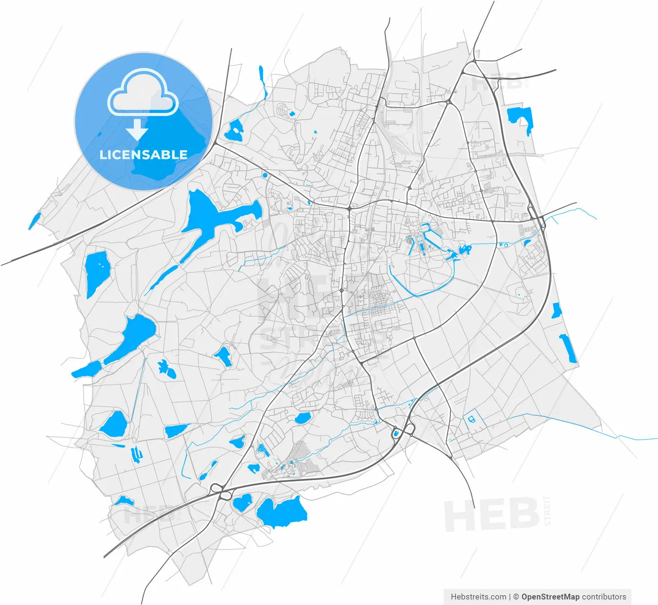 Bruhl, North Rhine-Westphalia, Germany, high resolution vector map - Instant download PDF and JPG