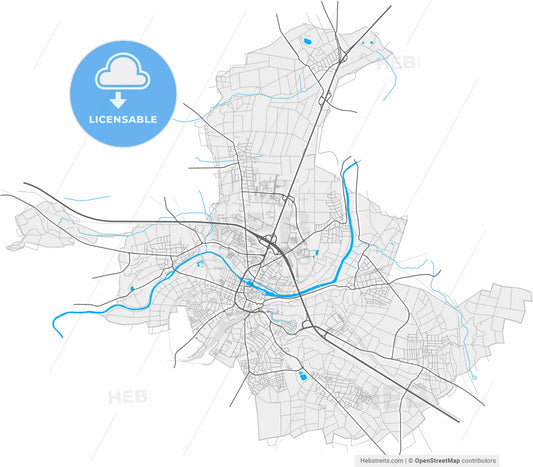 Limburg an der Lahn, Hesse, Germany, high resolution vector map - Instant download PDF and JPG