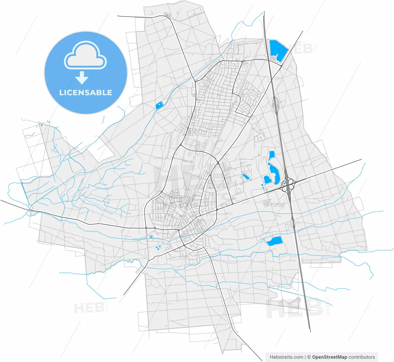 Morfelden-Walldorf, Hesse, Germany, high resolution vector map - Instant download PDF and JPG
