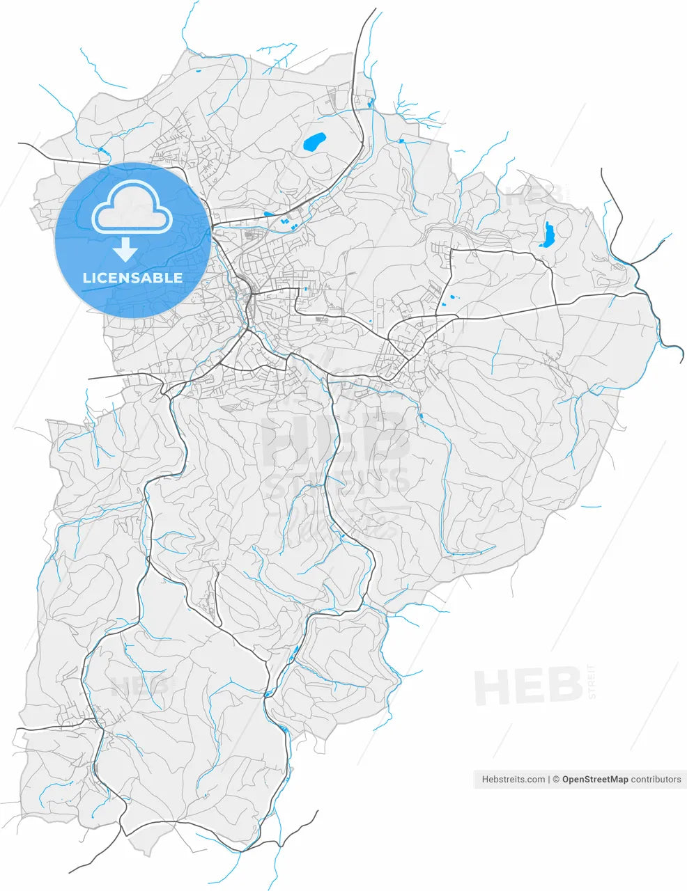 Hemer, North Rhine-Westphalia, Germany, high resolution vector map - Instant download PDF and JPG