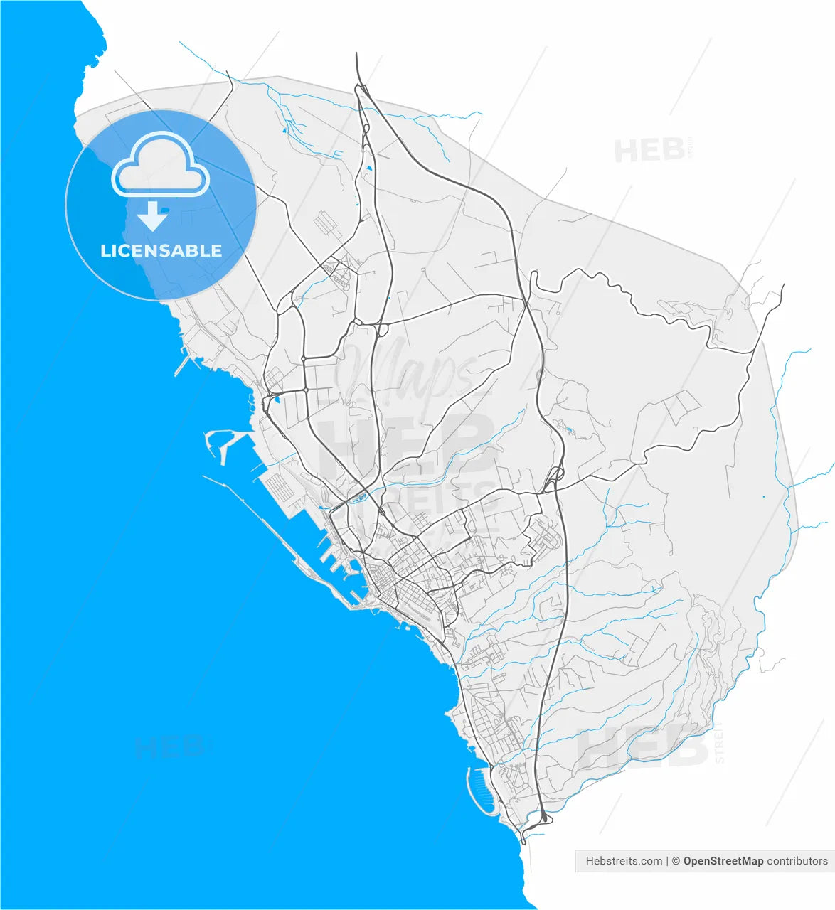 Civitavecchia, Lazio, Italy, high resolution vector map - Instant download PDF and JPG