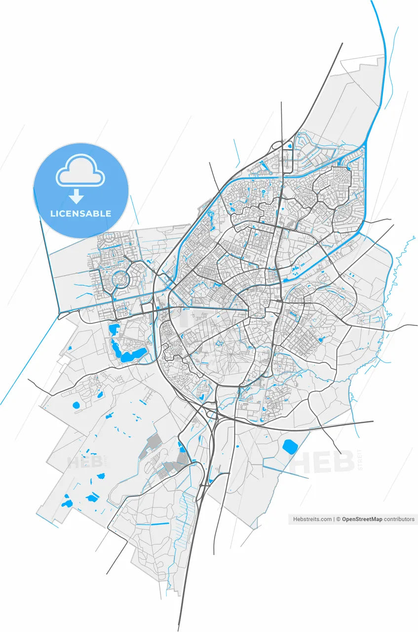 Assen, Drenthe, Netherlands, high resolution vector map - Instant download PDF and JPG