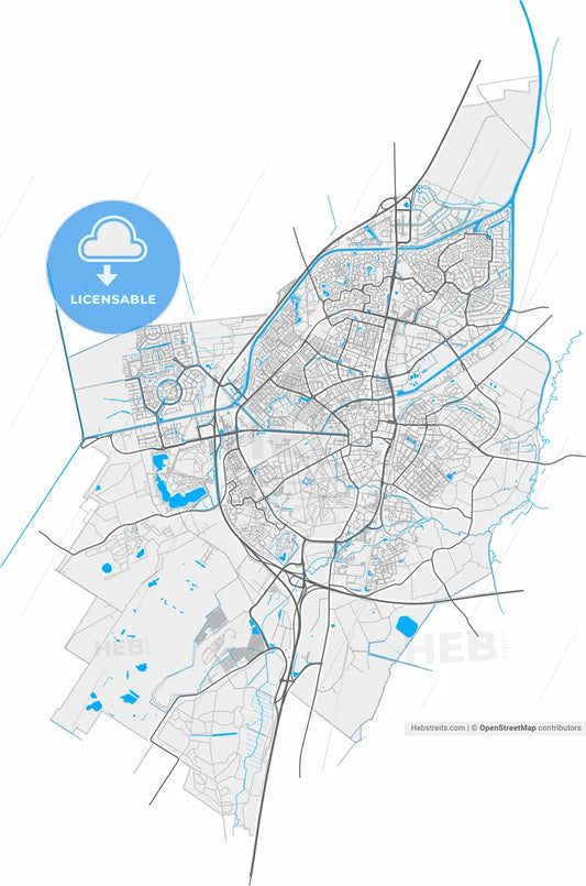 Assen, Drenthe, Netherlands, high resolution vector map - Instant download PDF and JPG
