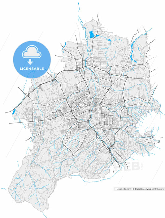 Bielsko-Biała, Silesian, Poland, high resolution vector map - Instant download PDF and JPG