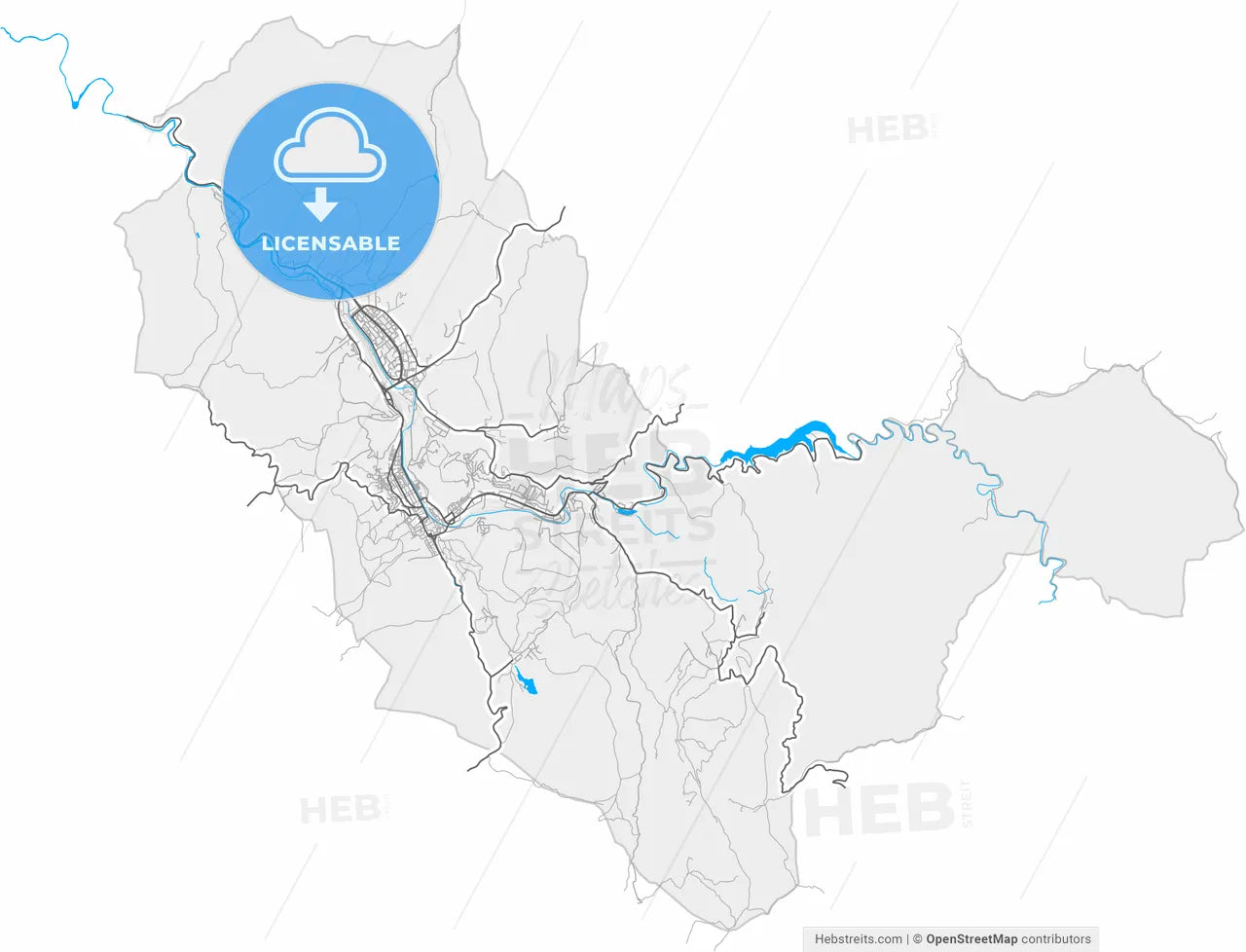 Reșița, Caraș-Severin, Romania, high resolution vector map - Instant download PDF and JPG
