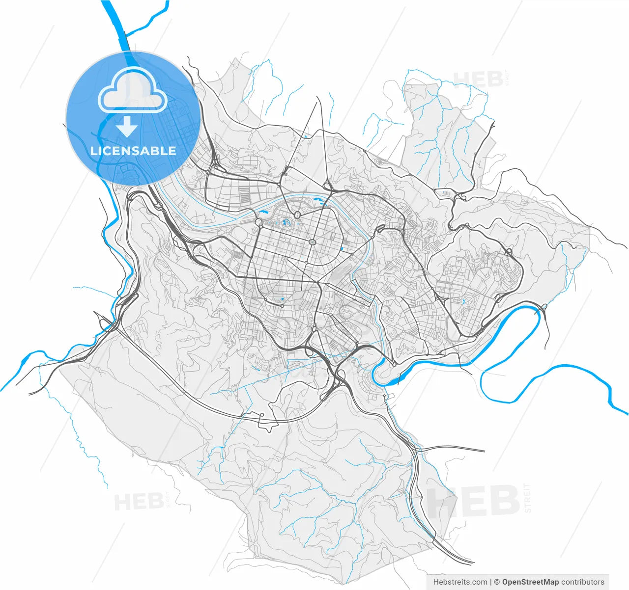 Bilbao, Biscay, Spain, high resolution vector map - Instant download PDF and JPG