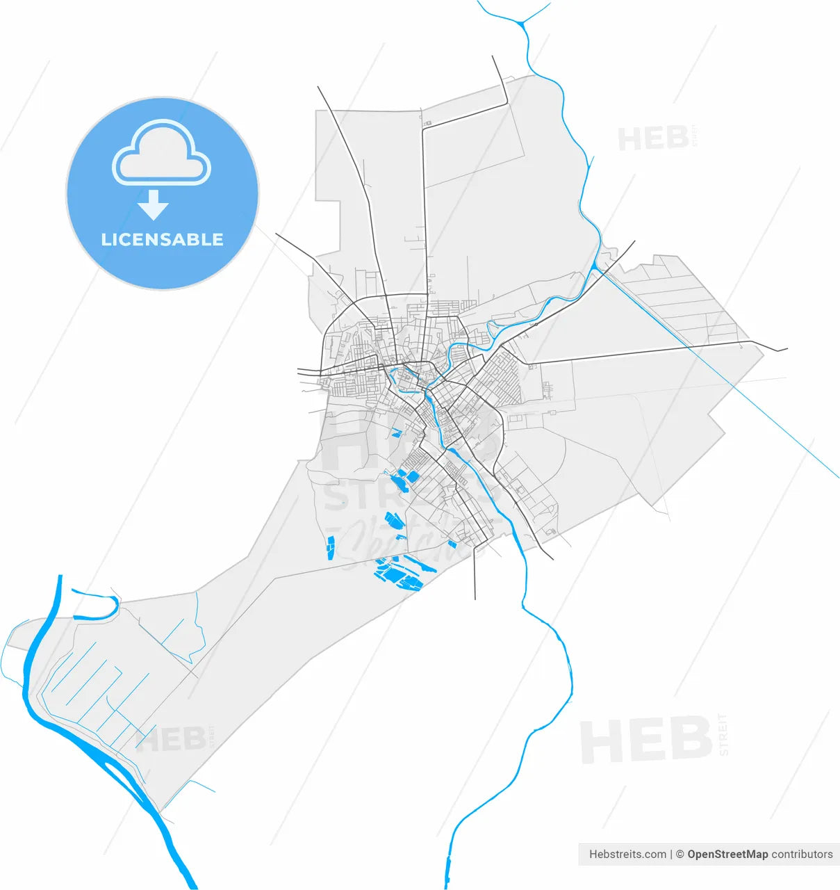 Zrenjanin, Central Banat, Serbia, high resolution vector map - Instant download PDF and JPG