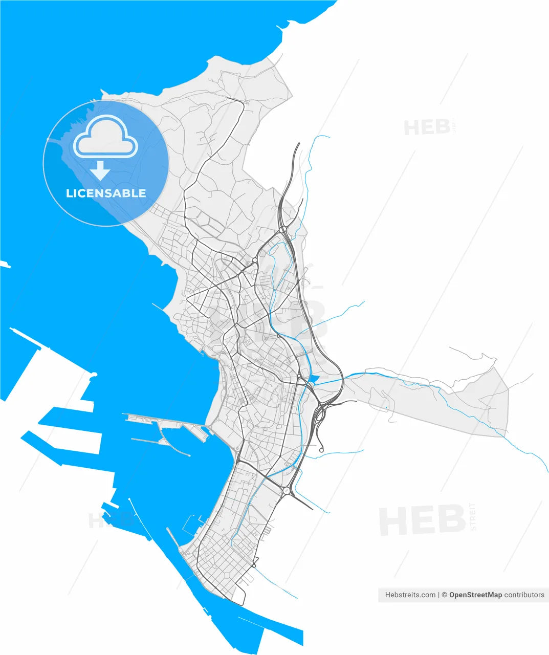 Getxo, Bizkaia, Spain, high resolution vector map - Instant download PDF and JPG