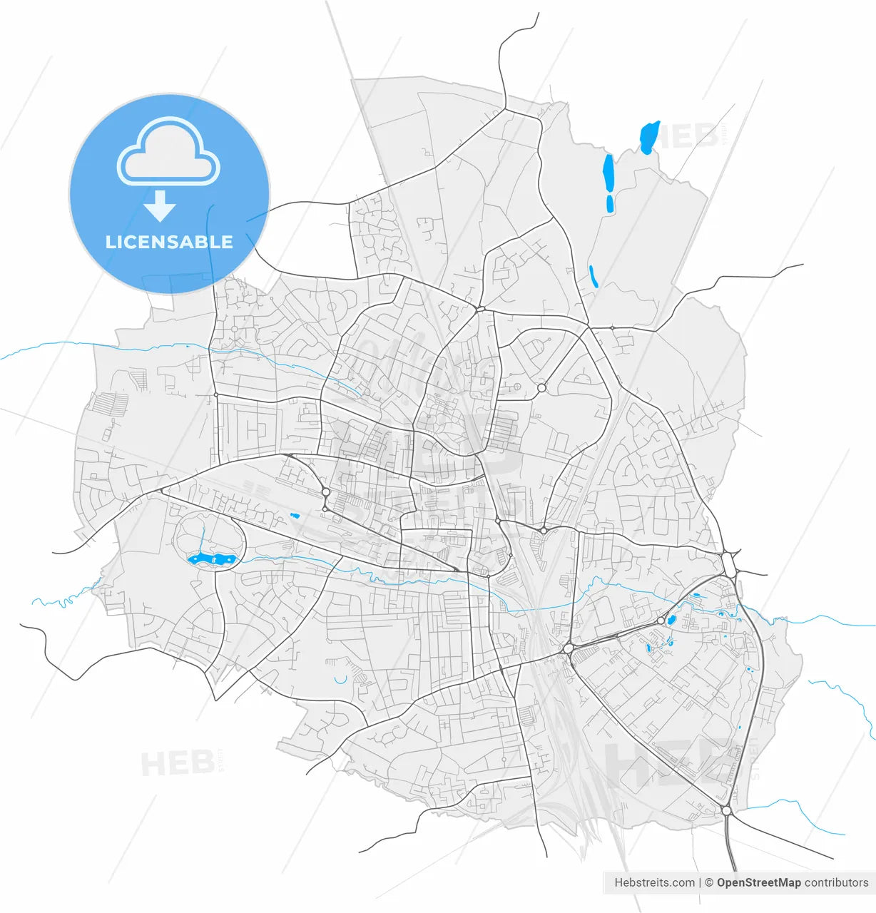 Crewe, North West England, England, high resolution vector map - Instant download PDF and JPG