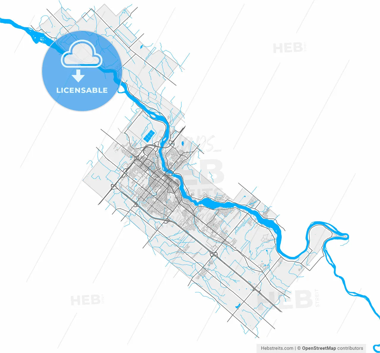 Drummondville, Quebec, Canada, high resolution vector map - Instant download PDF and JPG