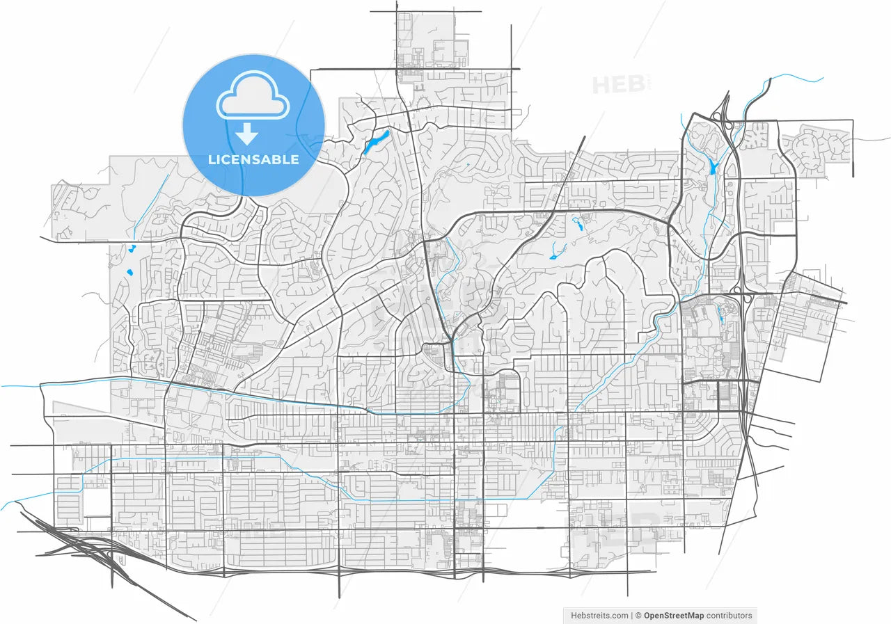 Fullerton, California, United States, high resolution vector map - Instant download PDF and JPG