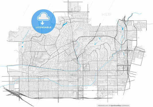 Fullerton, California, United States, high resolution vector map - Instant download PDF and JPG