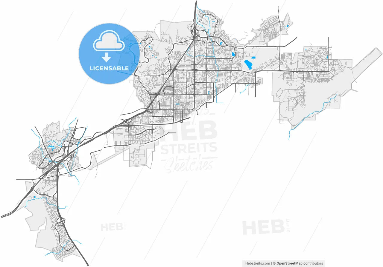 Fairfield, California, United States, high resolution vector map - Instant download PDF and JPG