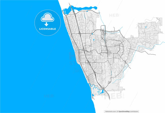 Encinitas, California, United States, high resolution vector map - Instant download PDF and JPG