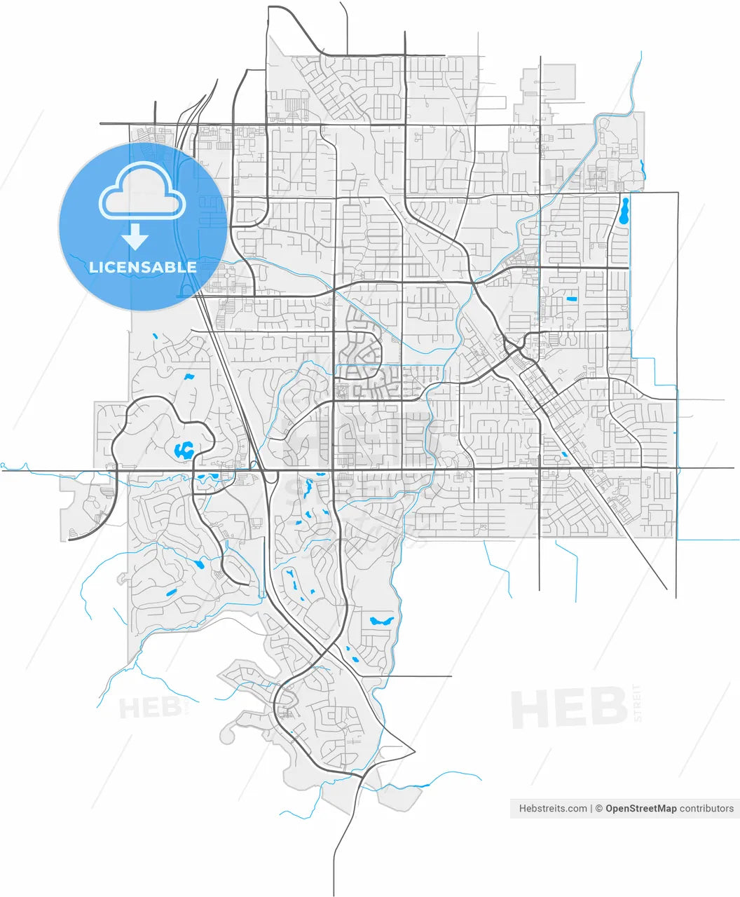 Brentwood, California, United States, high resolution vector map - Instant download PDF and JPG
