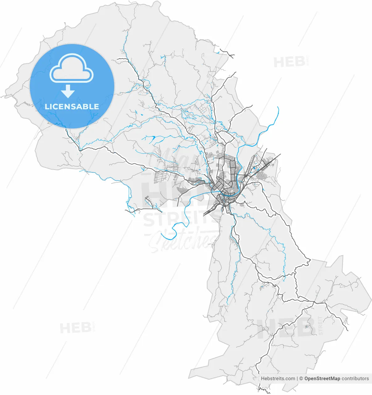 Guaratingueta, Brazil, high resolution vector map - Instant download PDF and JPG