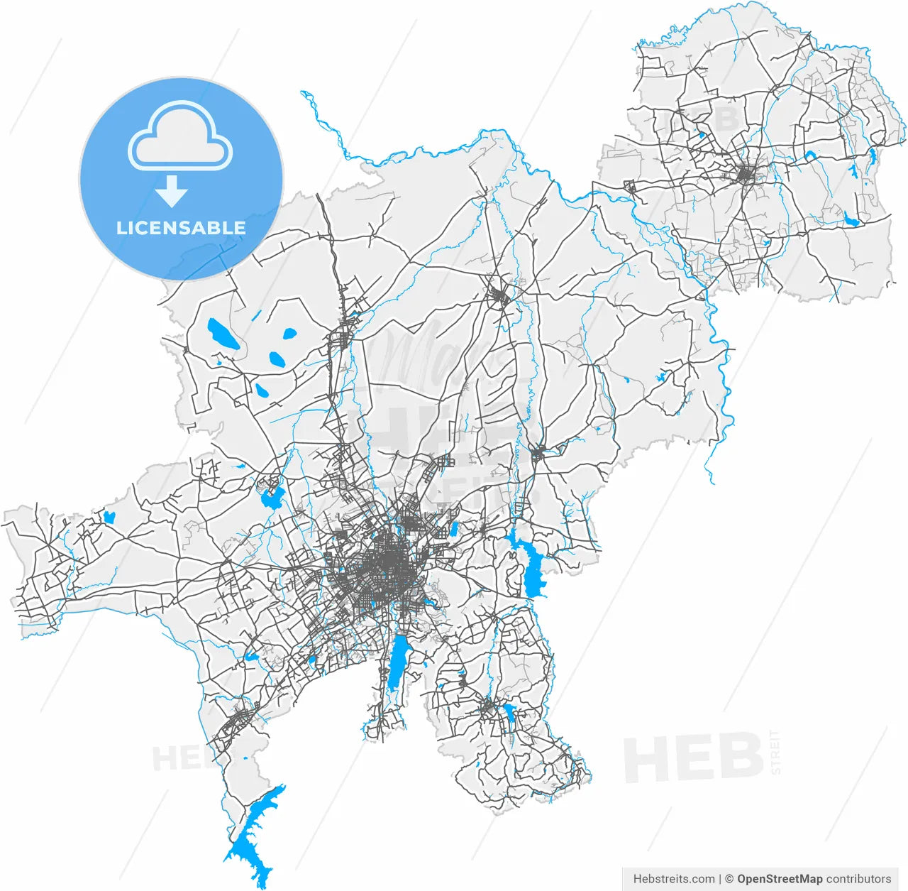 Changchun, Jilin, China, high resolution vector map - Instant download PDF and JPG