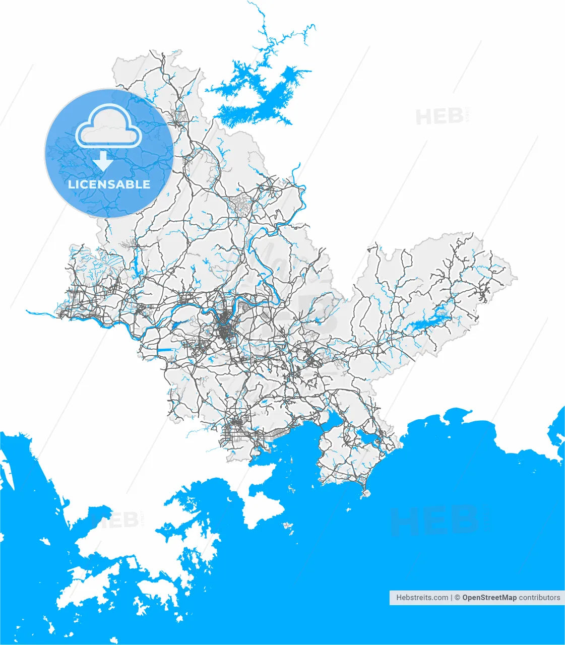 Huizhou, Guangdong, China, high resolution vector map - Instant download PDF and JPG