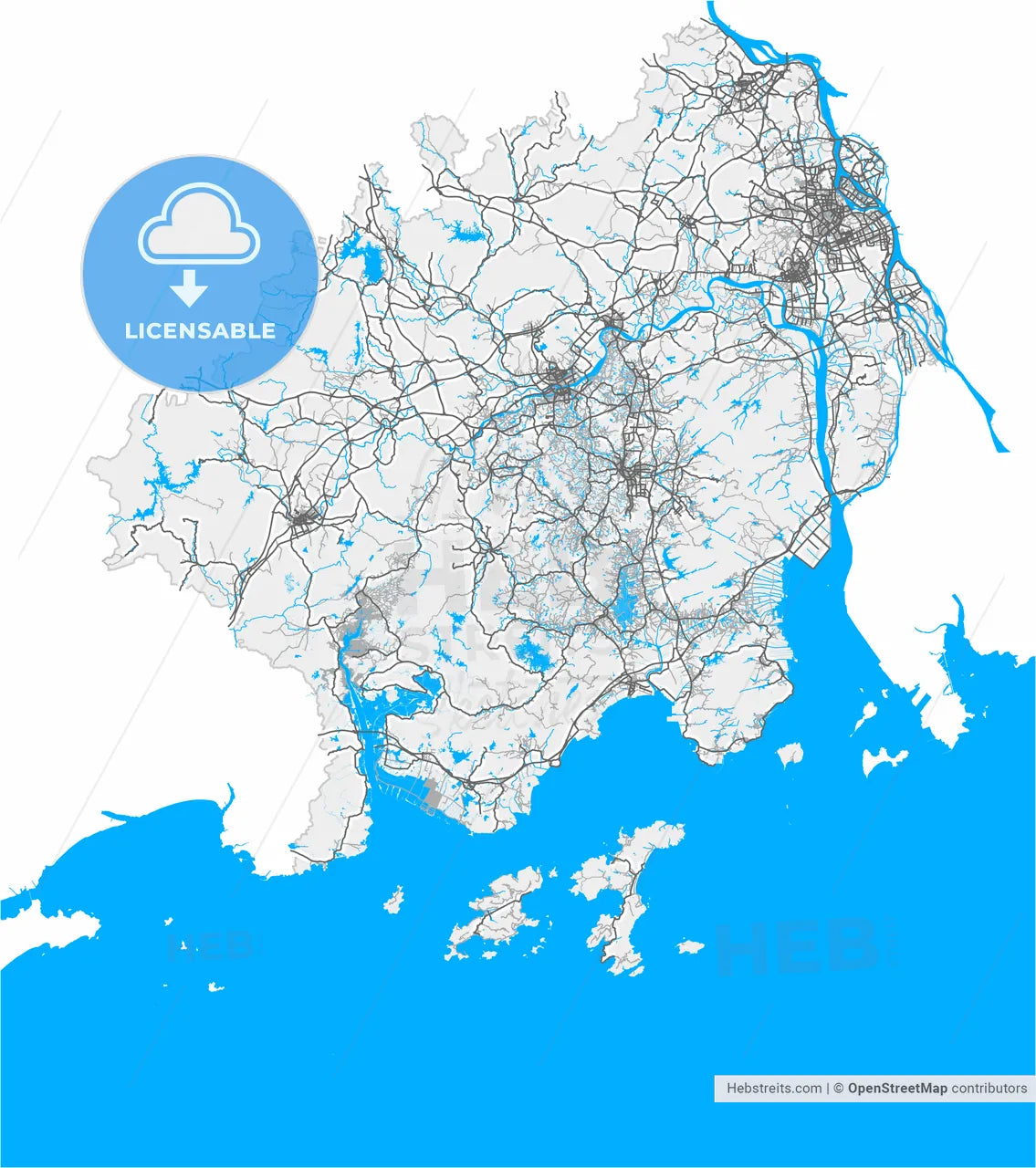 Jiangmen, Guangdong, China, high resolution vector map - Instant download PDF and JPG