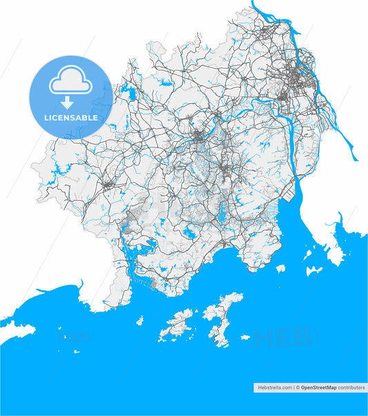 Jiangmen, Guangdong, China, high resolution vector map - Instant download PDF and JPG