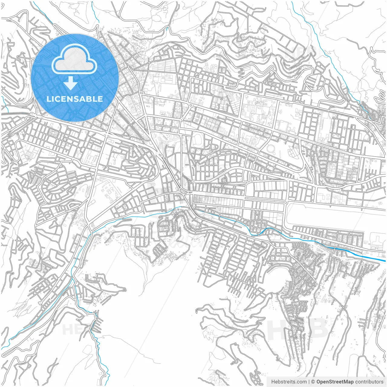 Cusco, Peru, city map with high resolution roads.