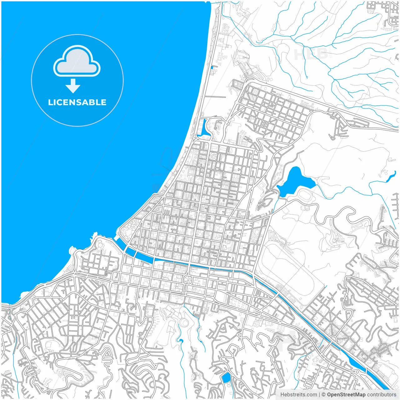 Vina del Mar, Chile, city map with high resolution roads.