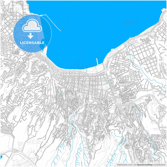 Valparaiso, Chile, city map with high resolution roads.