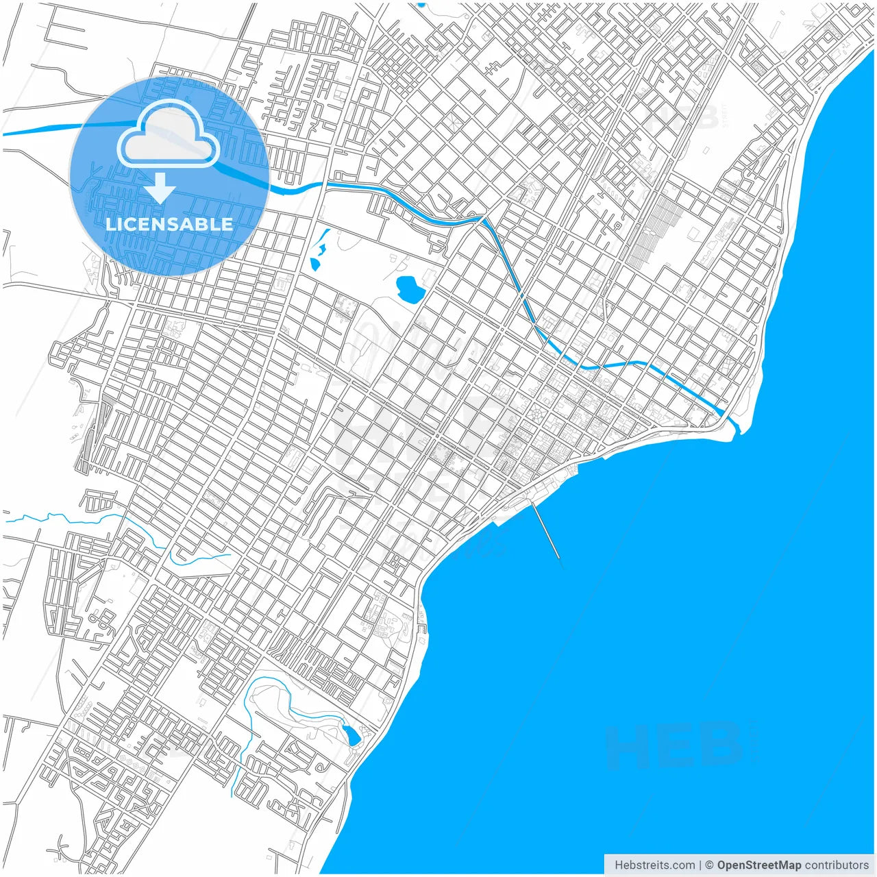 Punta Arenas, Chile, city map with high resolution roads.