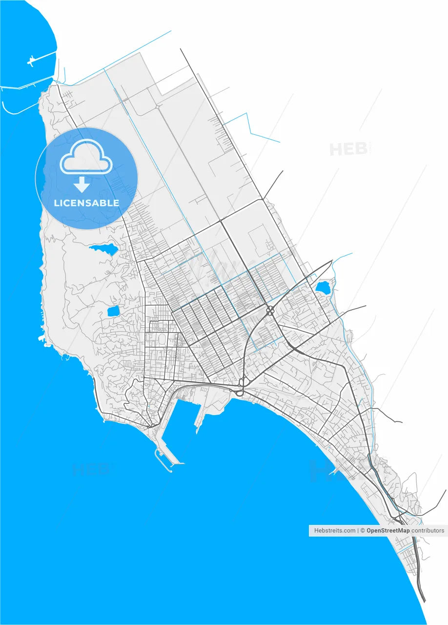 Durrës, Albania, high resolution vector map - Instant download PDF and JPG