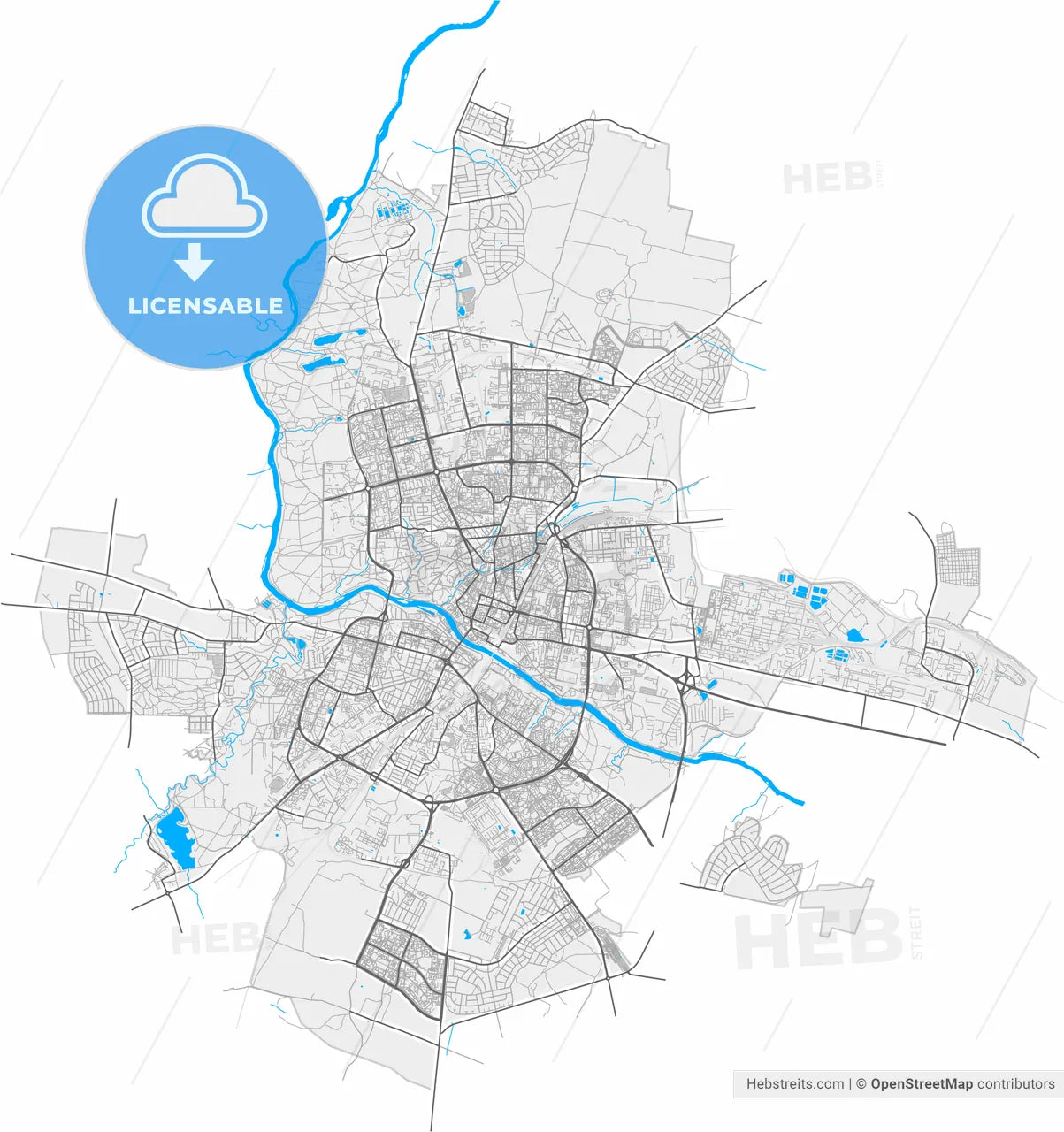 Grodno, Voblasć, Belarus, high resolution vector map - Instant download PDF and JPG