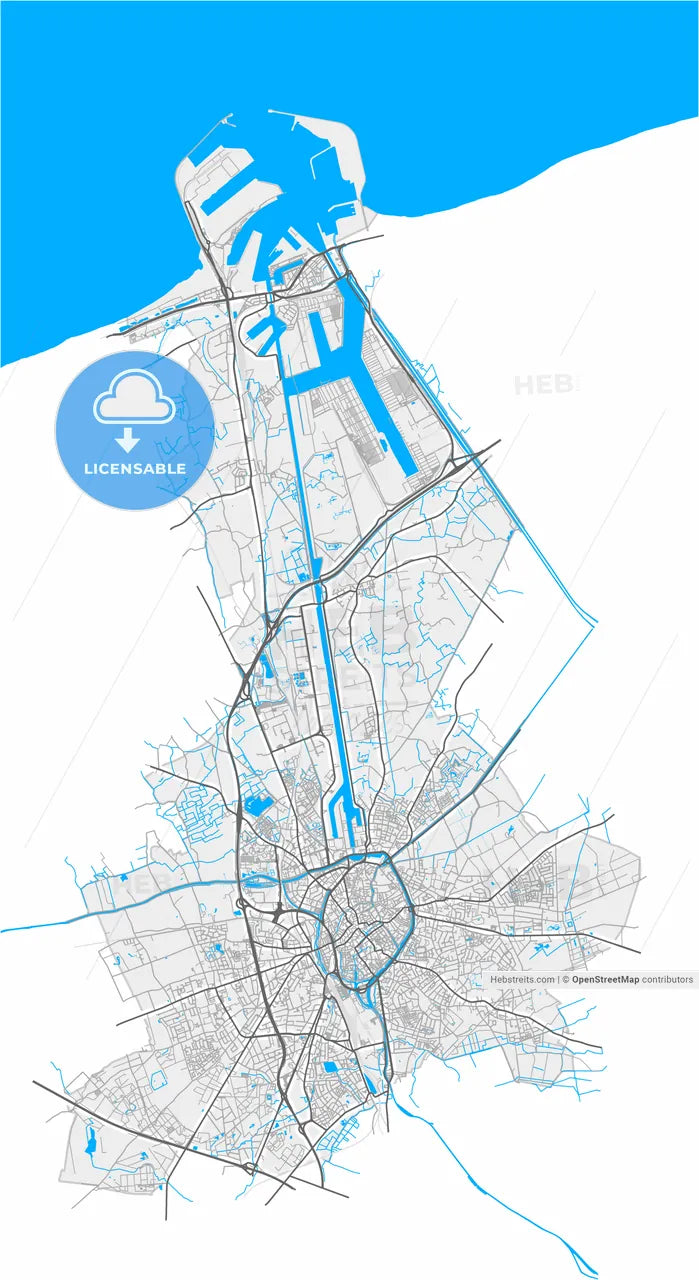 Bruges, West Flanders, Belgium, high resolution vector map - Instant download PDF and JPG