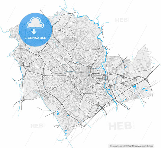 Montpellier, Hérault, France, high resolution vector map - Instant download PDF and JPG