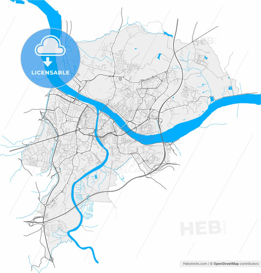 Bayonne, Pyrénées-Atlantiques, France, high resolution vector map - Instant download PDF and JPG
