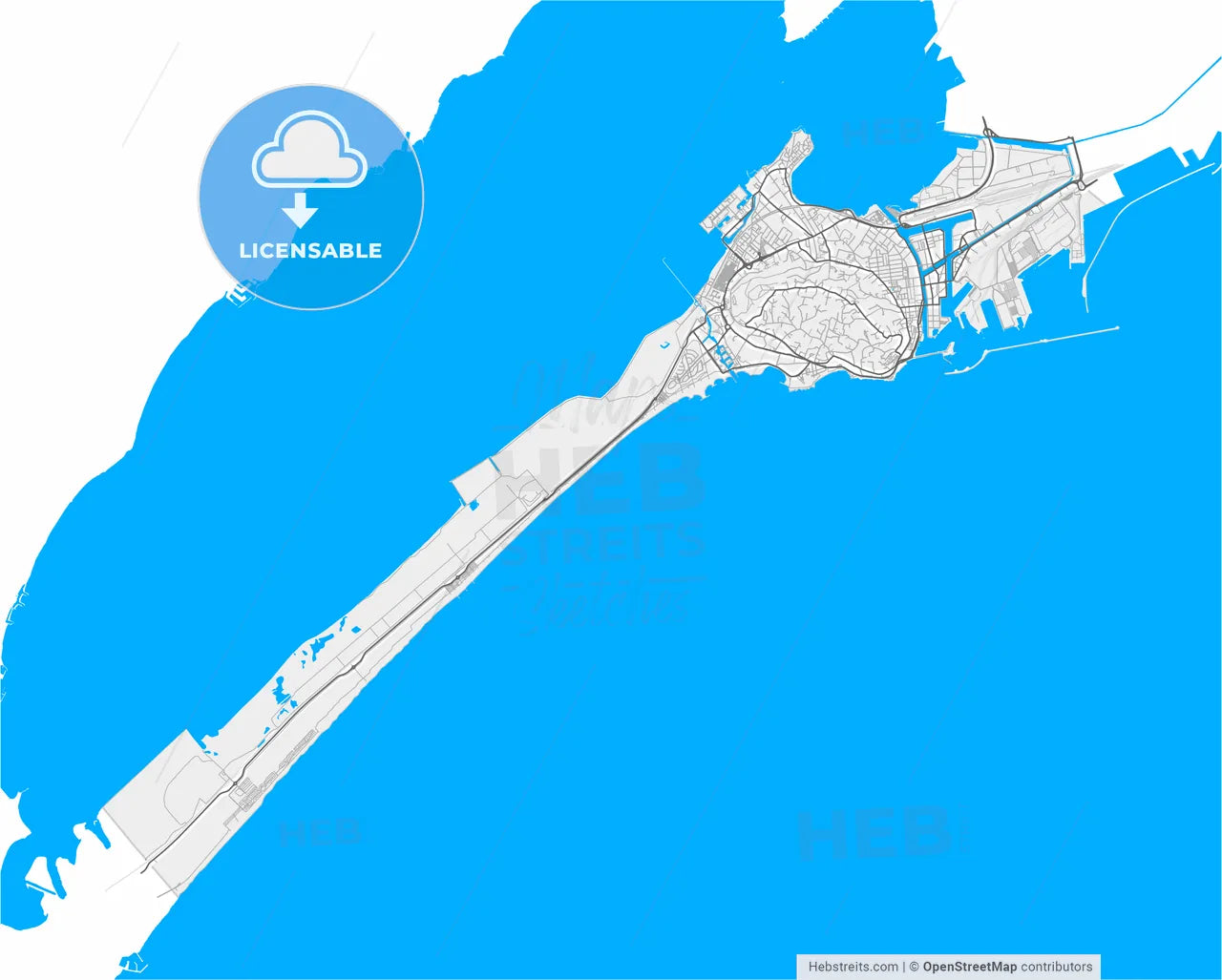 Sète, Hérault, France, high resolution vector map - Instant download PDF and JPG