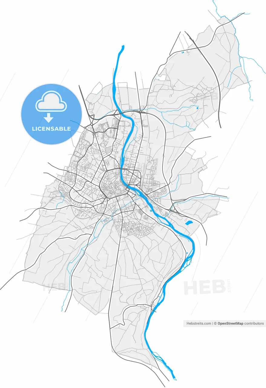 Auxerre, Yonne, France, high resolution vector map - Instant download PDF and JPG