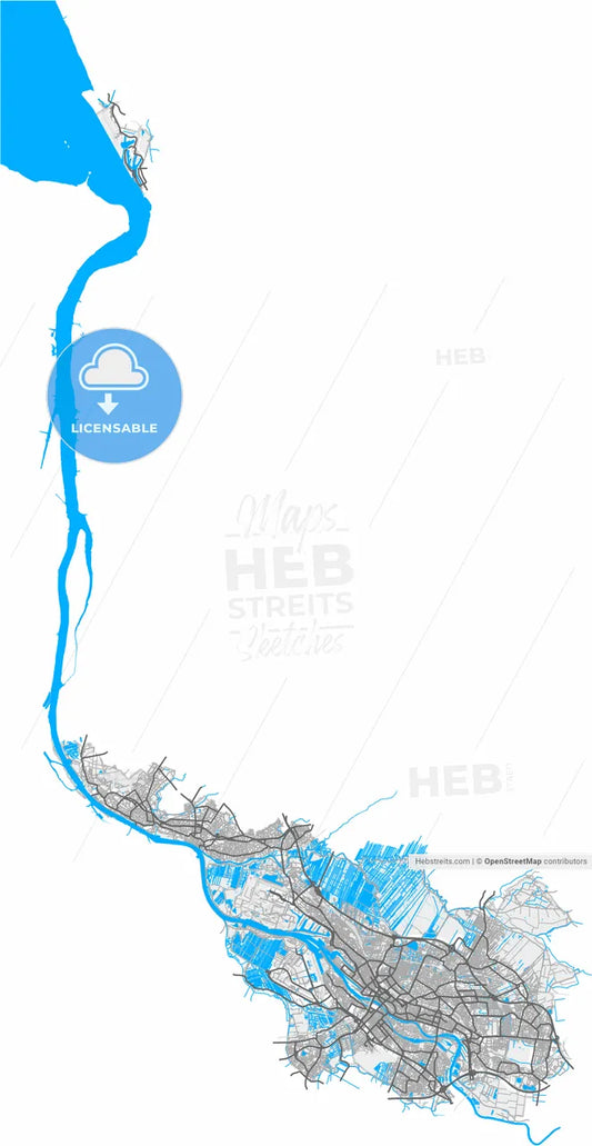 Bremen, Bremen, Germany, high resolution vector map - Instant download PDF and JPG